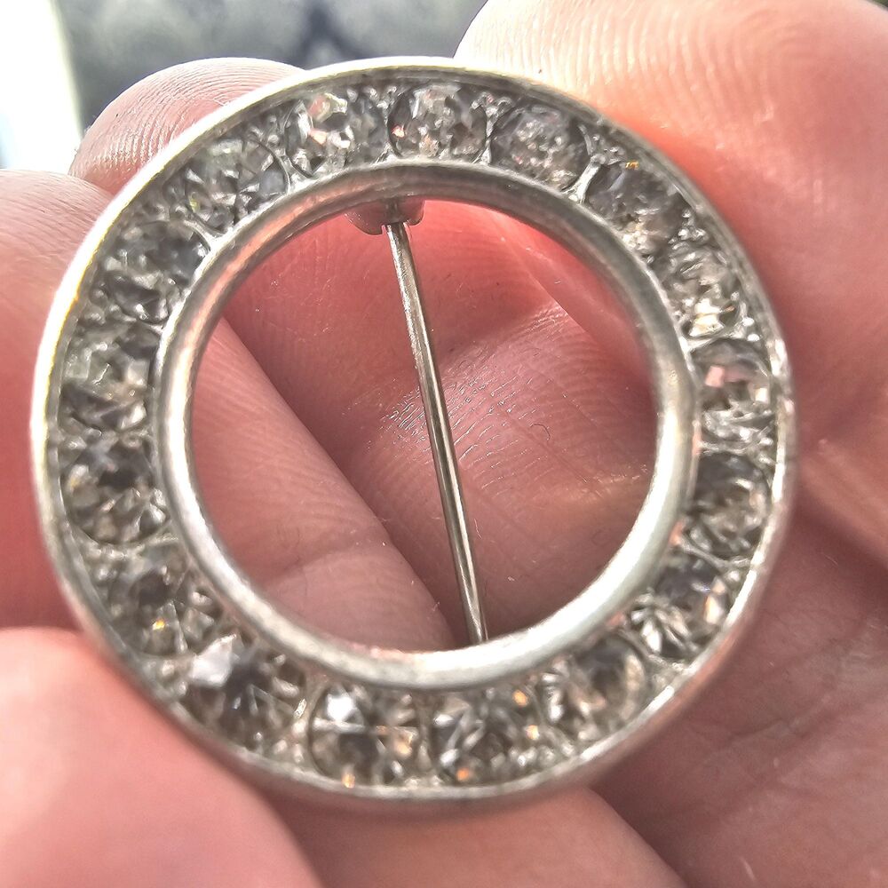 Vintage Rhinestone Circle Brooch, 1960s Silver Eternity Pin - Picture 2 of 5
